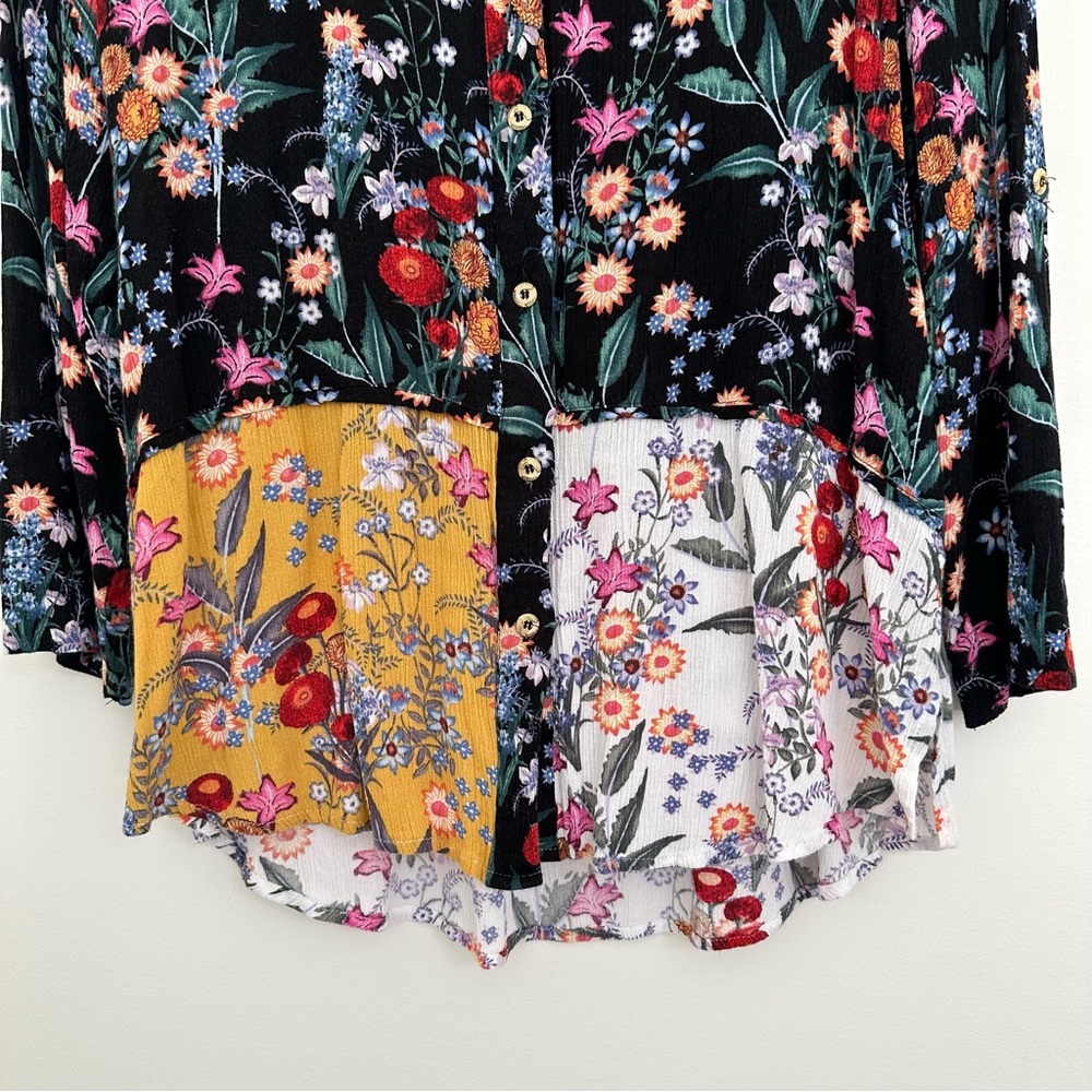 Caleaas Floral Patchwork Button Down Rayon Blouse… - image 2